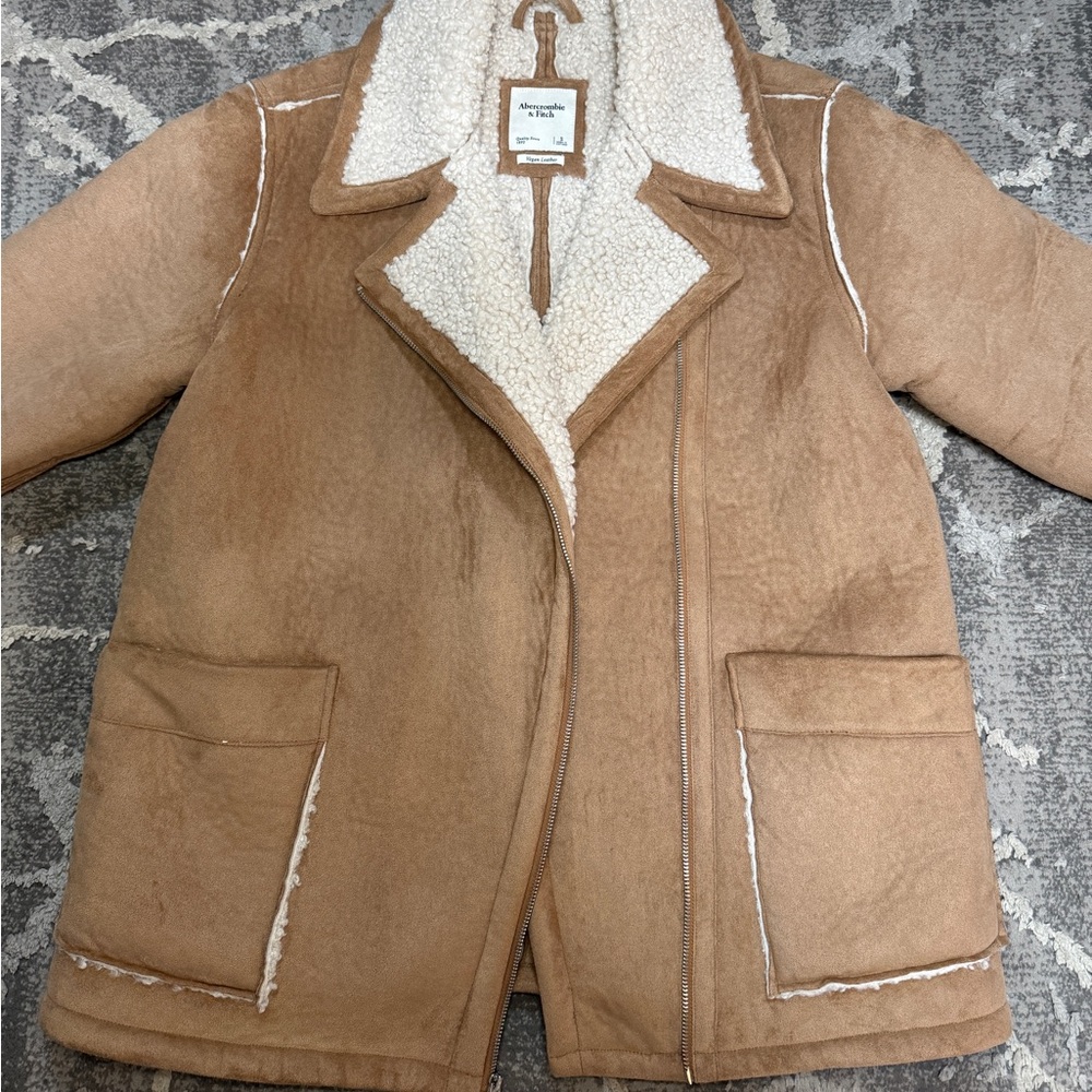 Abercrombie & Fitch Vegan Suede Shearling Coat